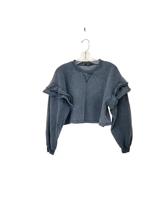 7 For All Mankind Tops - 7 For All Mankind Womens Ruffle Sleeve Cropped Sweatshirt Small Gray Cotton Blen